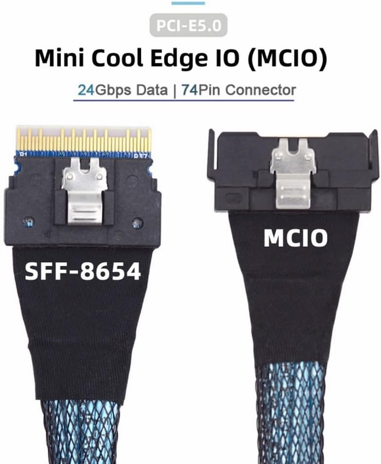 CY Cable PCI-E 5.0 Mini Cool Edge IO MCIO PCI-E 8i 74Pin Male to Slimline SFF-8654 SAS 4.0 74Pin Male Extender Cable 50cm - Image 3